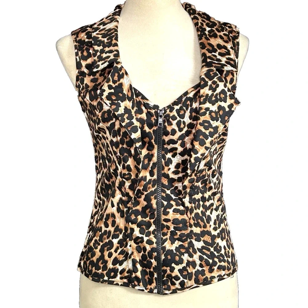 AWESOME Y2K Shirley of Hollywood Leopard Print True Corset Top Boning Zip 38 - Picture 2 of 16